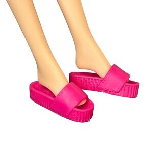 Barbie Loves The Ocean Pink Slide Sandals Shoes Platform Slip-ons Flat Foot